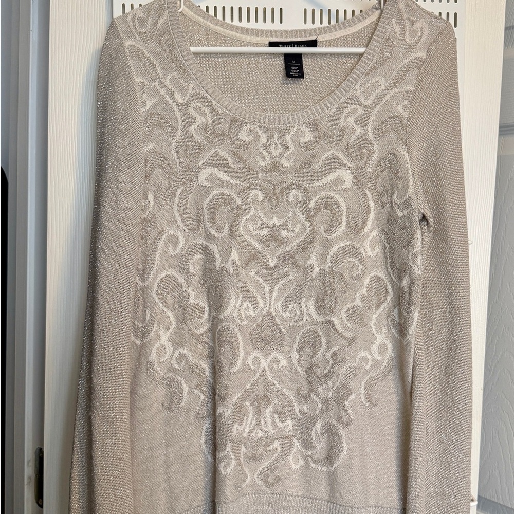 White House Black Market Sparkling Cream Patterned Sweater